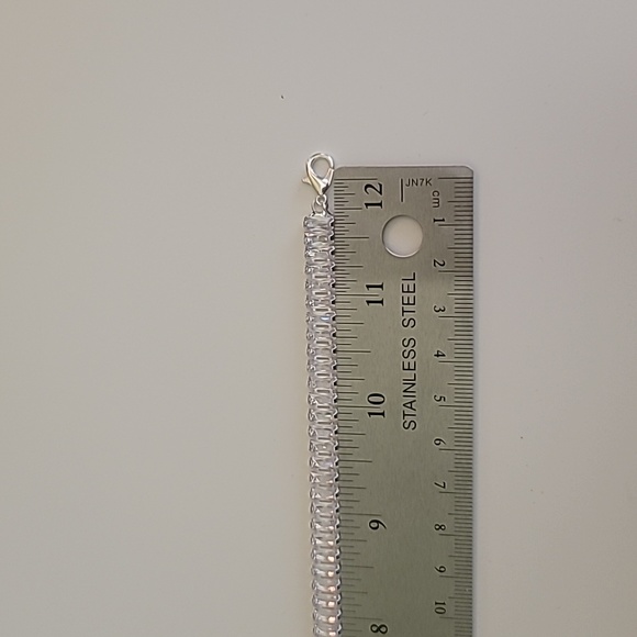 Square Cubic Zirconia Simulated Diamond Silver Toned Choker - Picture 8 of 11